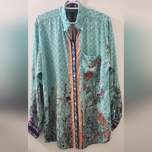 Moda Baronessa Floral Patterned Button-Up Shirt, Size Small,‎ Silk.